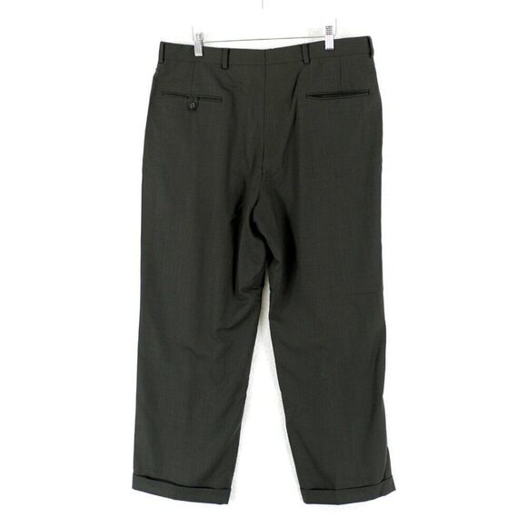 Hart Schaffner Marx Wool Green Pleated Cuffed‎ High Rise Dress Pants 36/27 Lined - Picture 5 of 7